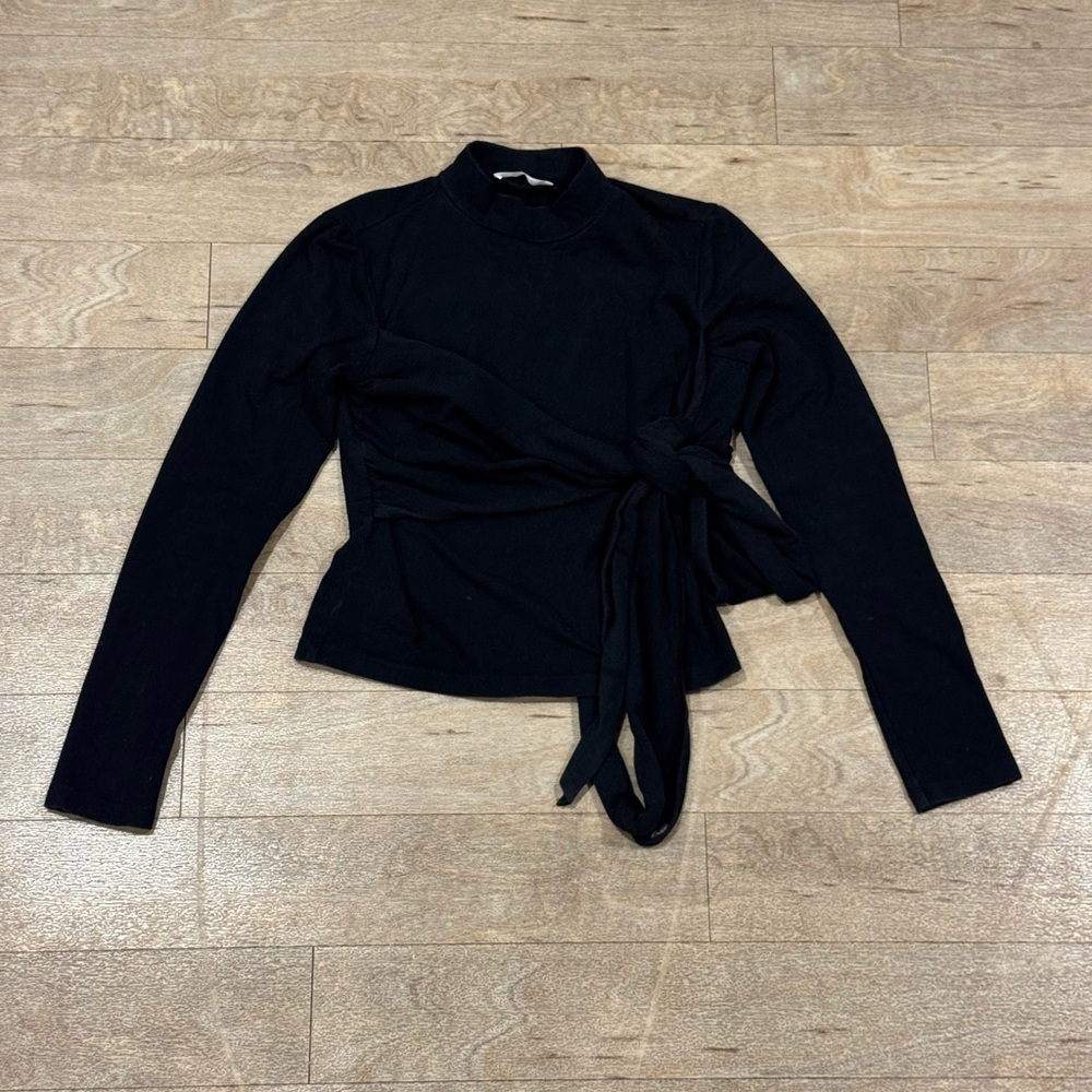 Reformation Black Tie Waist Long Sleeve Shirt Size Small